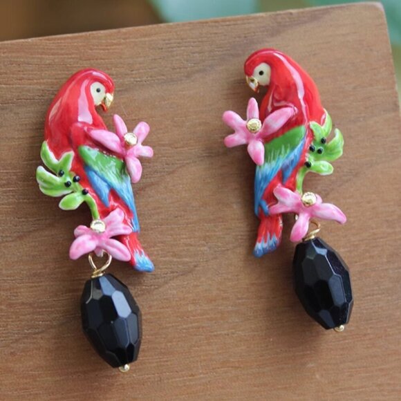 Anthropologie Jewelry - LES NEREIDES PARROT AND BAUHINIA FLOWER POST EARRINGS